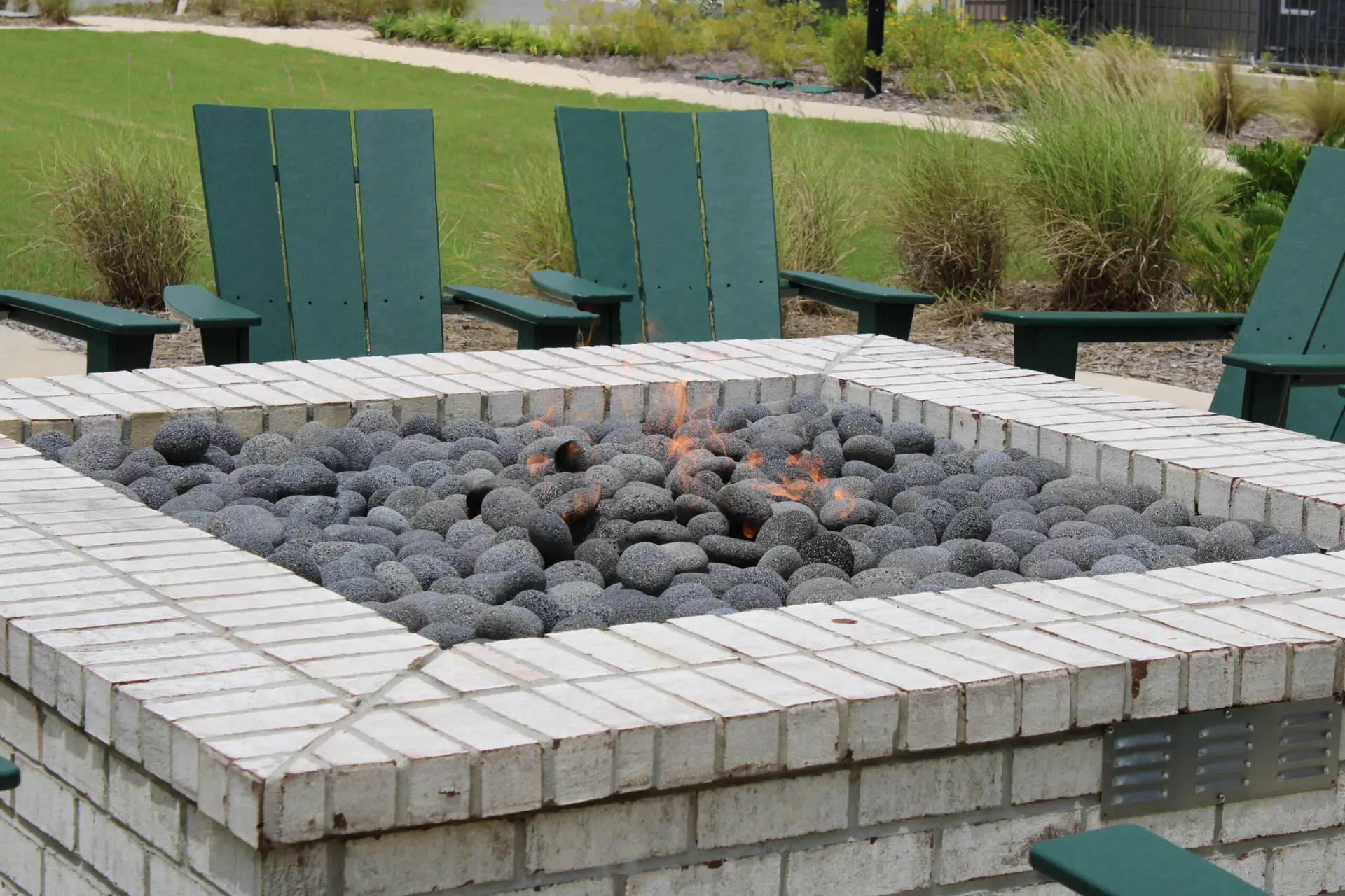 Picture of a rectangle fire pit made by My Outdoor Rooms
